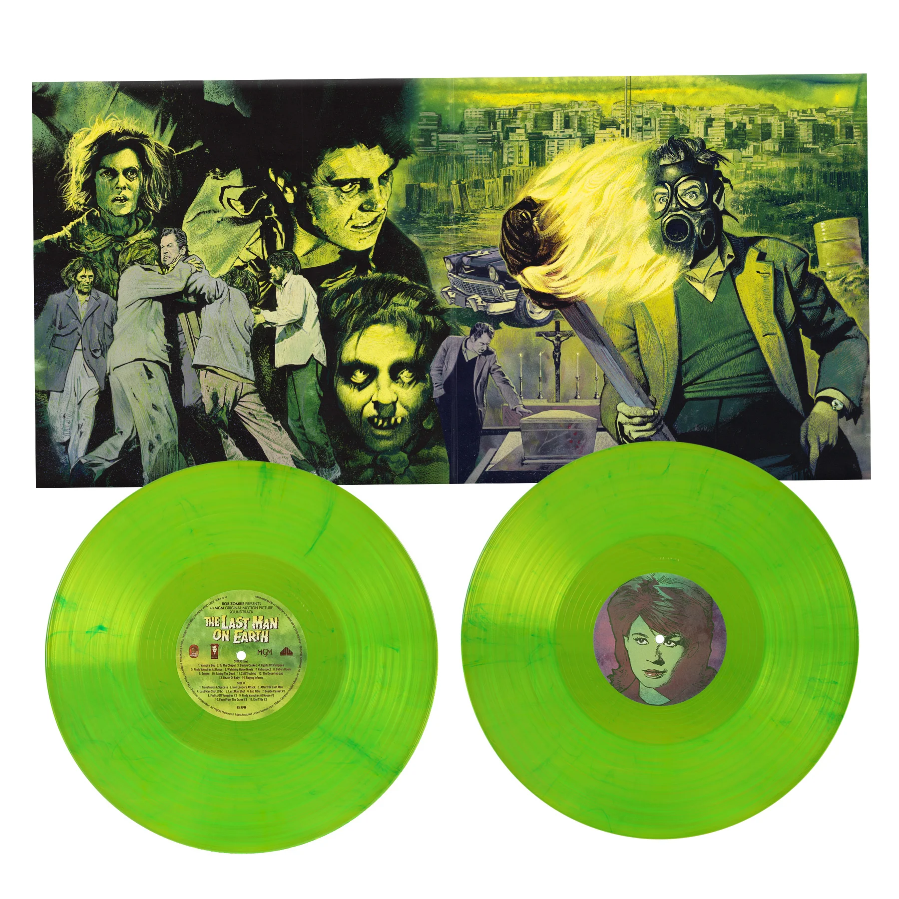 Rob Zombie Presents The Last Man On Earth Original Motion Picture Soundtrack on Gram Neon Green Vinyl with Green & Yellow Splatter - Image 3